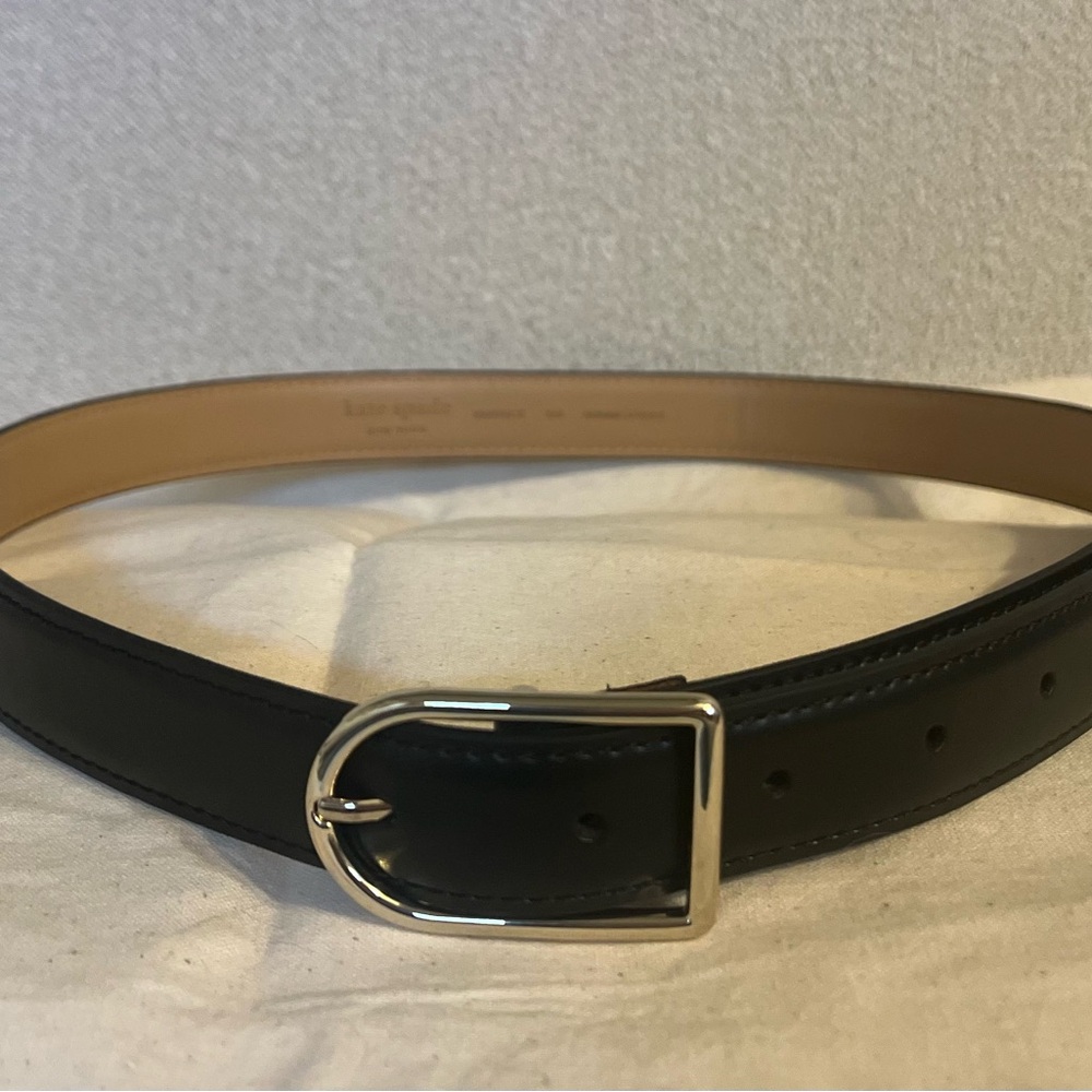 Kate Spade Black Leather Belt with Gold Buckle